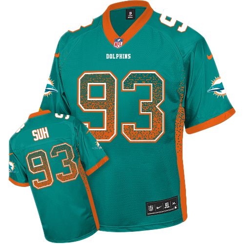 Men's Elite Ndamukong Suh Nike Jersey Aqua Green - #93 Drift Fashion NFL Miami Dolphins